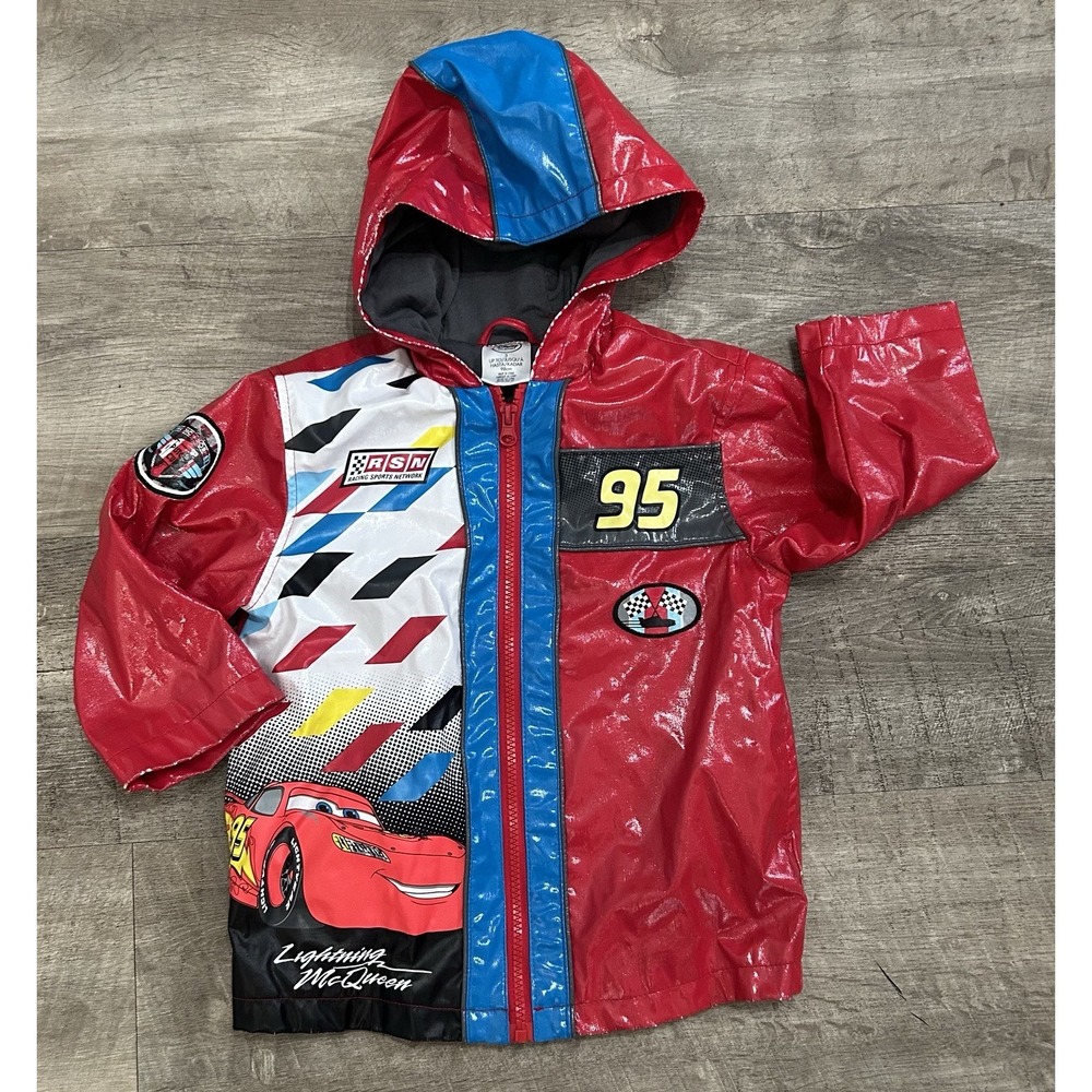 Disney Cars Lightning McQueen Jacket Boys Toddler 3 3T HoodedRaincoat 95 Pixar - Picture 1 of 7